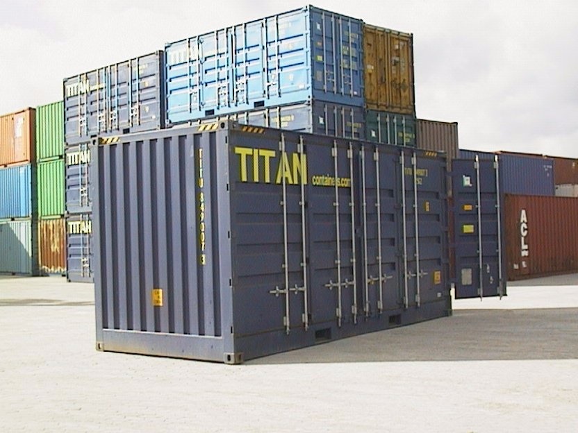 Storage Container with doors on each end 20 blue outside side door access