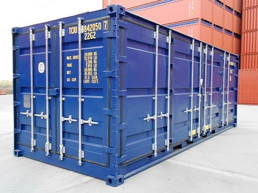 Storage Container with doors on each end 40 blue outside side door access